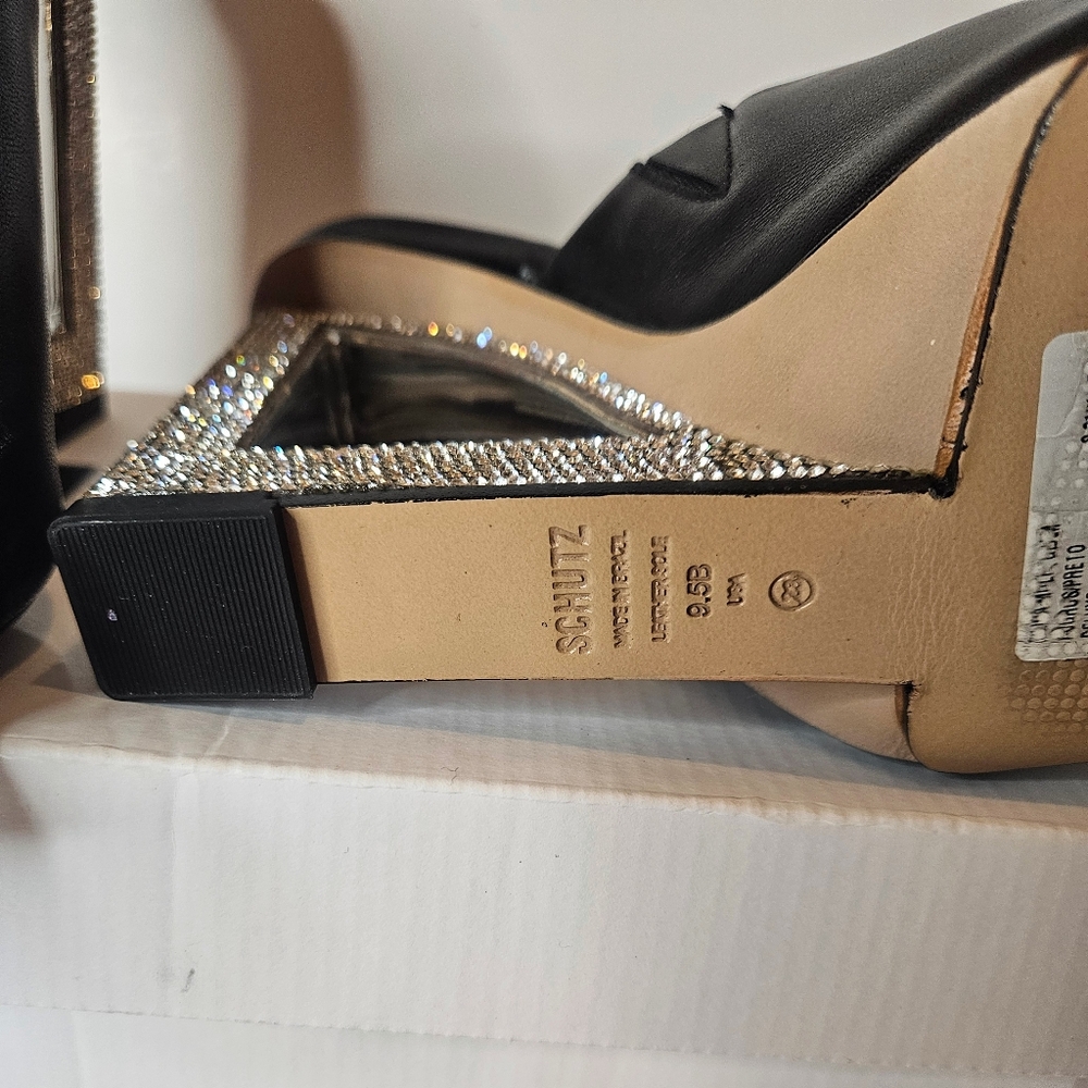NEW IN BOX | Schutz Filipa Glam Wedge Mule Sandals - Black/Silver - 9.5 - Picture 9 of 10